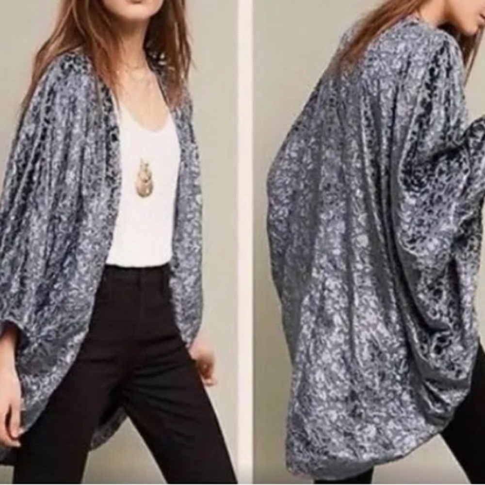Anthropologie 🩶 Kimono Tolani Velvet Blue One Size RARE
